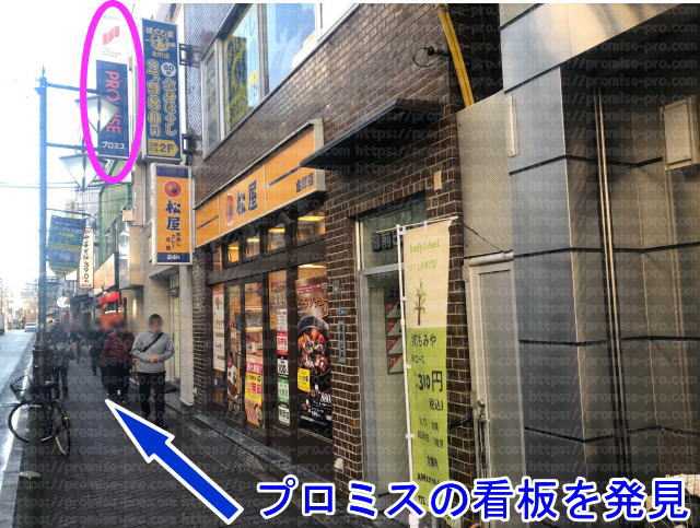 松屋とプロミス看板の画像