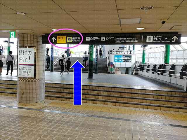 階段と東口案内板の画像