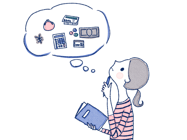 お金について考えている女性