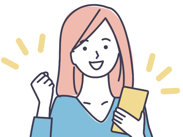 スマホを手にガッツポーズをしている女性