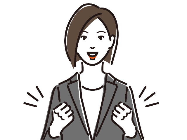 こちらを向いてガッツポーズをしている女性